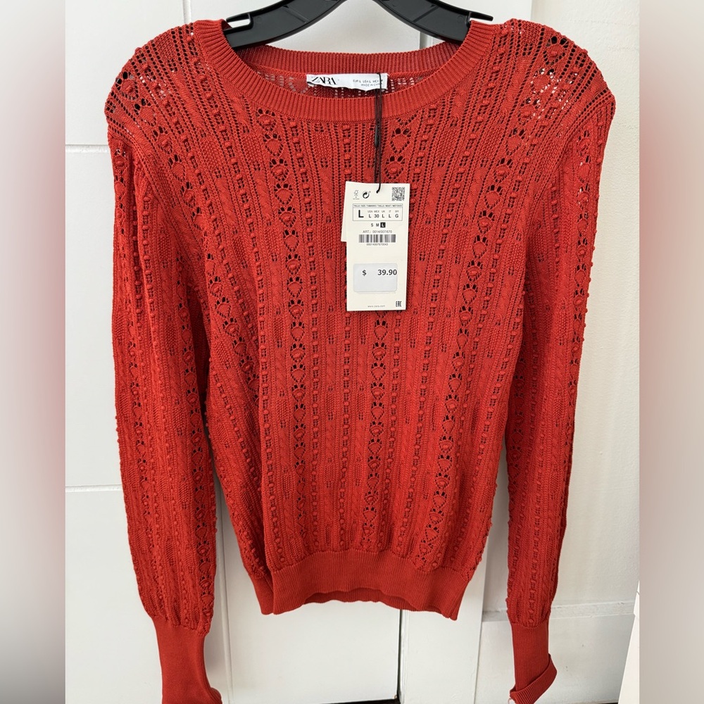 Burnt Orange Zara Knit Sweater; Size Large; NEW WITH TAGS//NEVER WORN